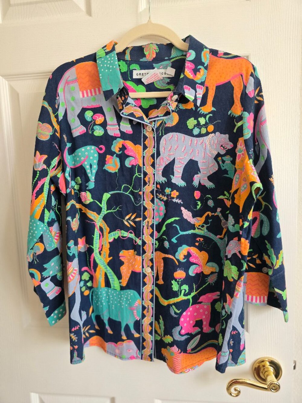 Gretchen Scott Whimsical Tropical Blouse Like New Size XL